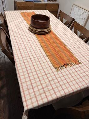 100% Cotton Orange Gingham Rectangle Tablecloth